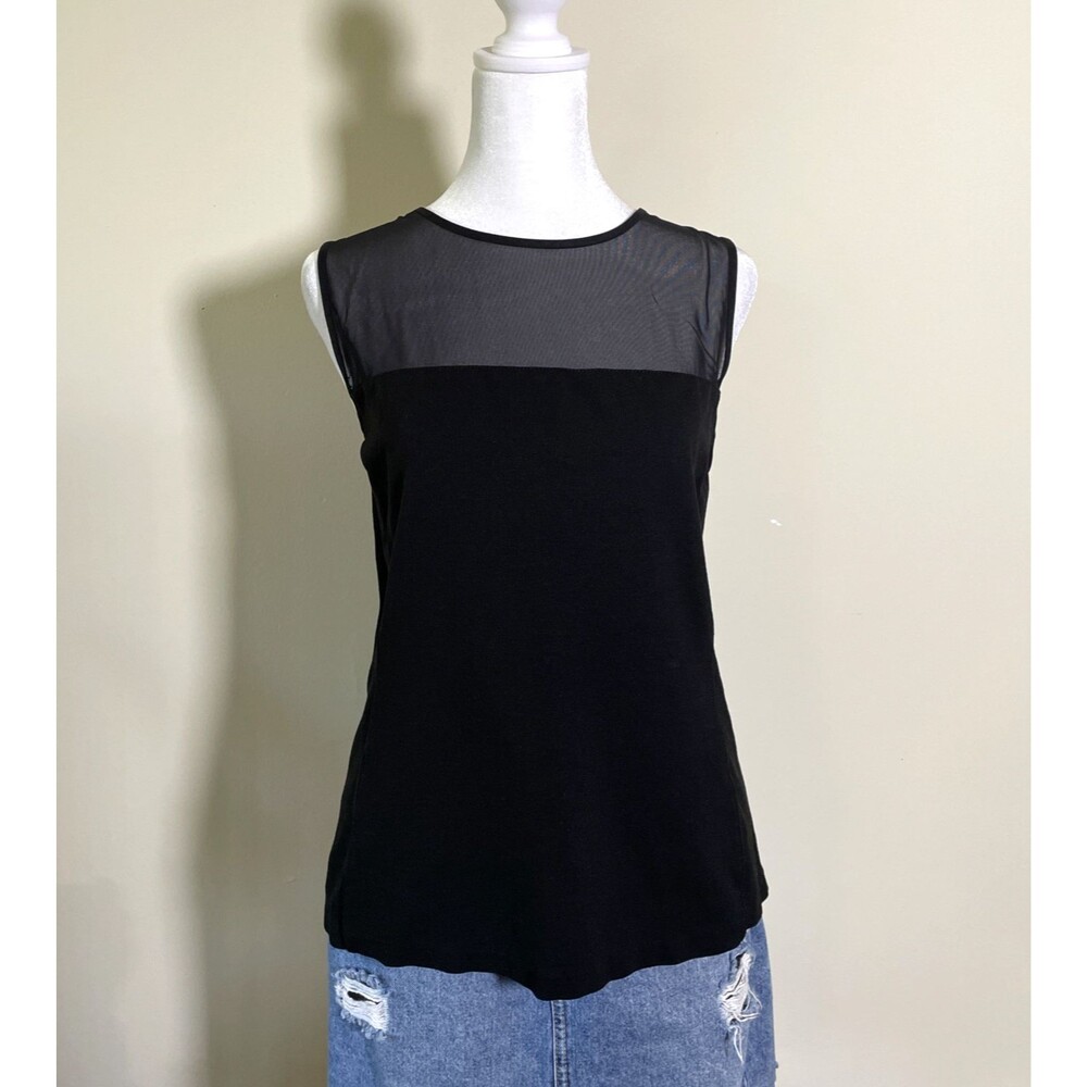 Lauren Ralph Lauren Women's Mesh Sleeveless Top Sz Large Black Casual Minimalist